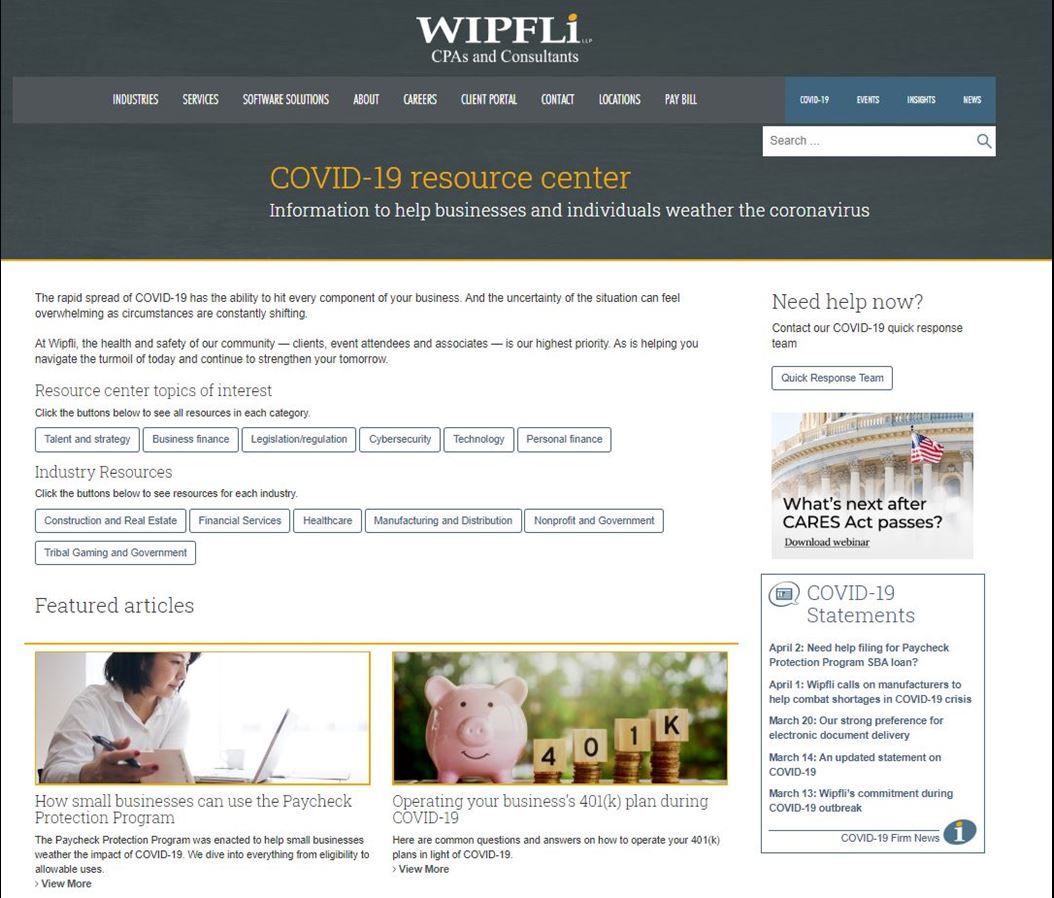 Wipfli COVID-19 Resource Center