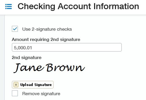 Amount requiring  2nd signature settings