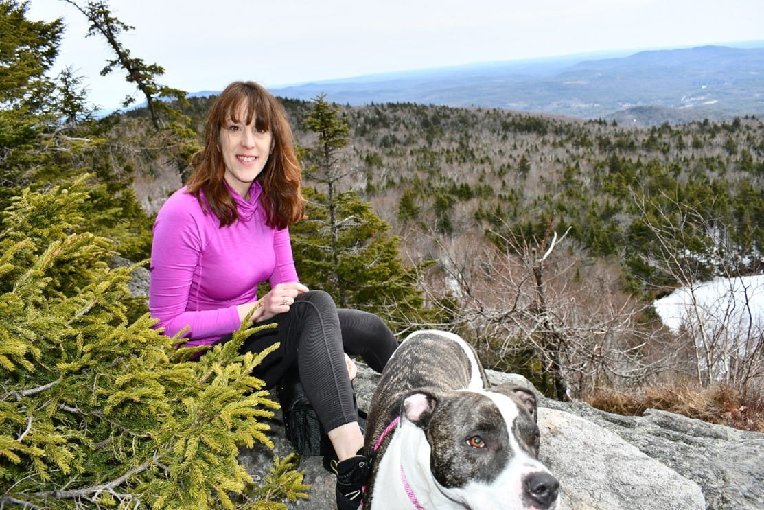 Erin and her companion Harley on a hike near her home in New Hampshire’s White Mountains.