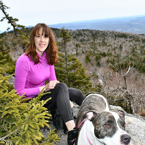 Erin and her companion Harley on a hike near her home in New Hampshire’s White Mountains.
