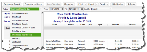Changing the date range on a QuickBooks report