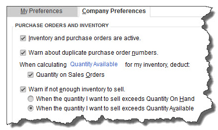 Set preferences for inventory tracking