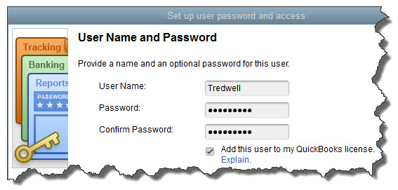 User name and password screen