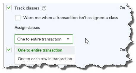 Class-tracking in QuickBooks Online