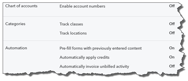 The Advanced page of QuickBooks Online’s Account and Settings