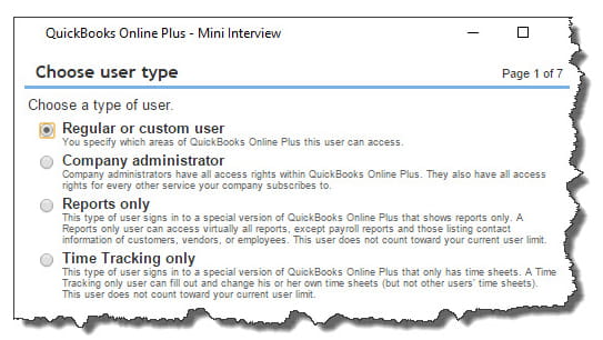 QuickBooks Online’s mini-interview screen