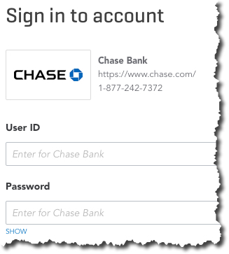 Sample sign-in window for financial institution