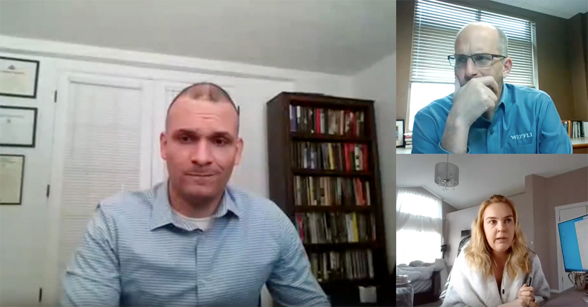 DEI Director David Romero, left, Managing Partner Kurt Gresens and Lincolnshire, Ill. Associate Kristina Paer were among roughly 1,000 Wipfli associates who joined an hourlong firmwide conversation about the Ukraine crisis days after the invasion.