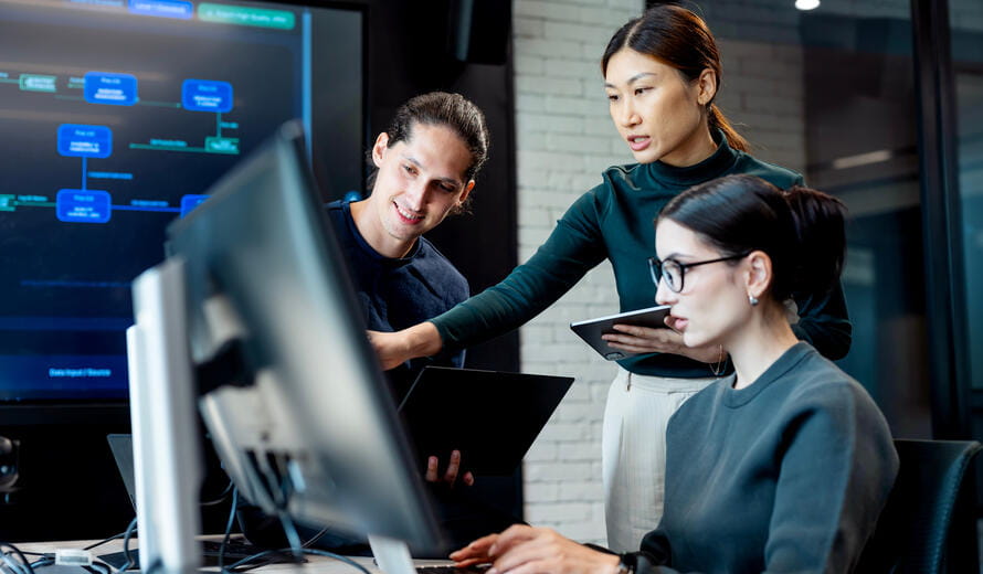 A software engineer and their tech lead are running a test script.