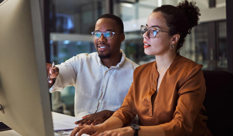 Employees planning marketing strategy.