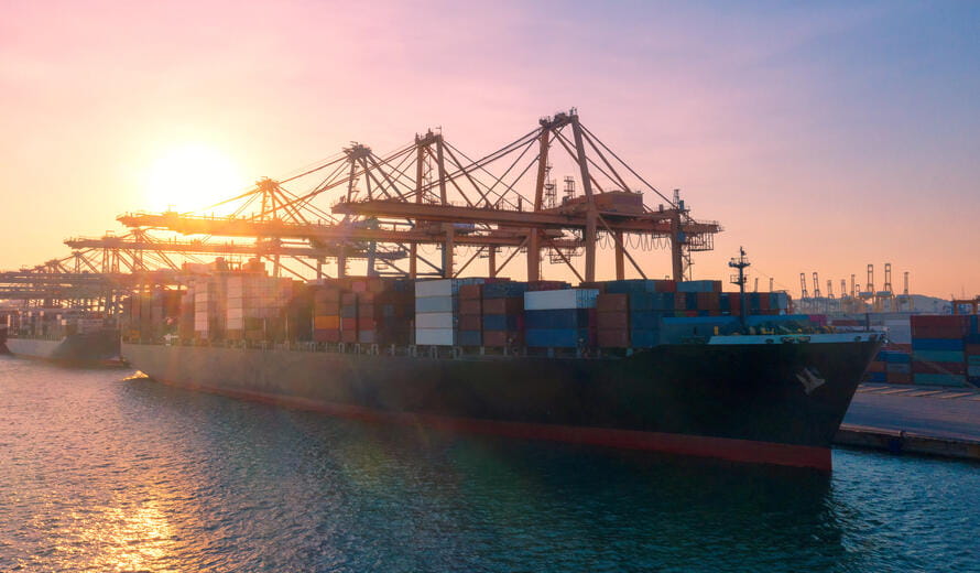  container ship in export and import business and logistics.