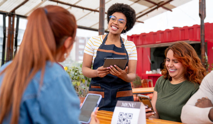 server talking to customers